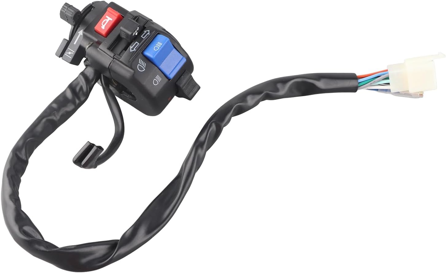 Motorcycle left handlebar switch with wiring harness and connector