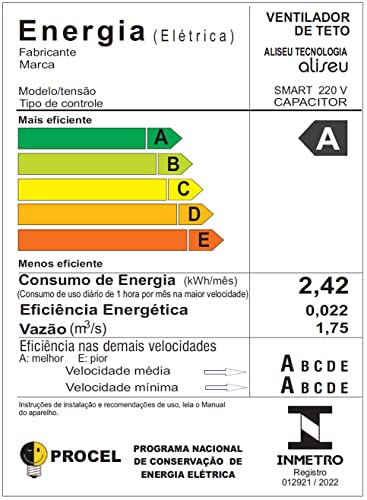 Ventilador de teto Aliseu Smart Plus CR+Parede+BL 127V, Branco