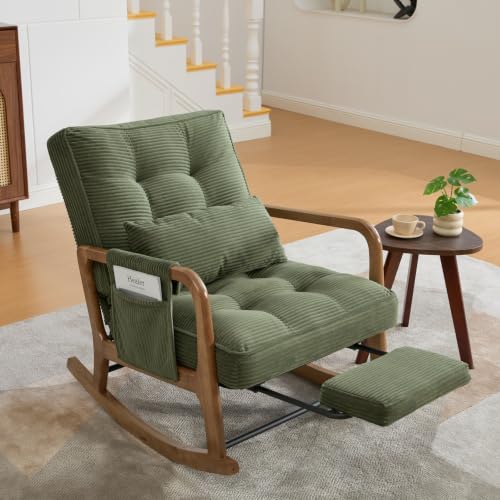 ZHOMGG Fauteuil à Bascule en Velours Côtelé Réglable avec Repose-Pieds Vert