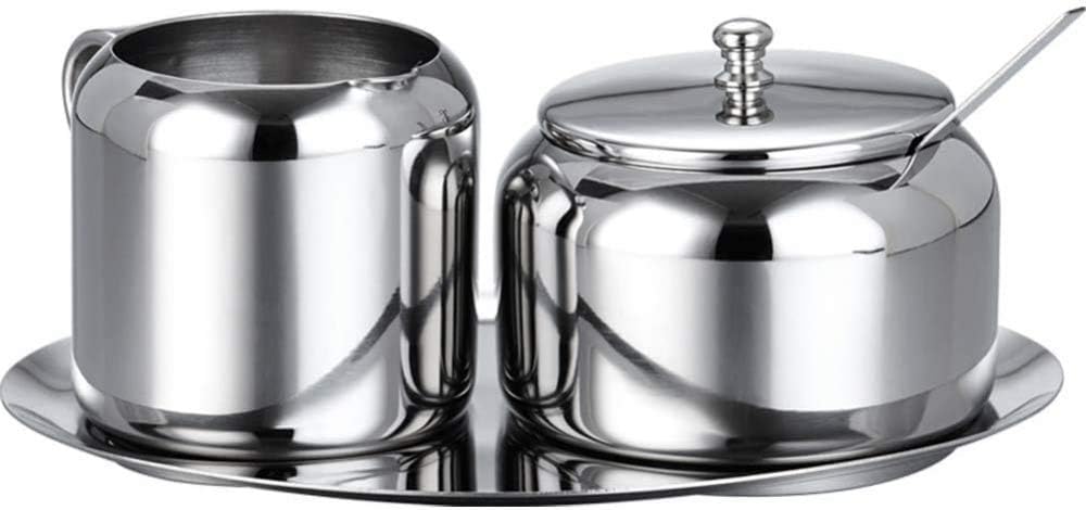 Sugar Bowl,sugar pot, Sugar Bowl with Lid, Milk and Sugar Set Stainless Steel Sugar Bowl, Small Sugar jar with Spoon for Home, Kitchen, Hotel and cafes, 3 Parts, Silver
