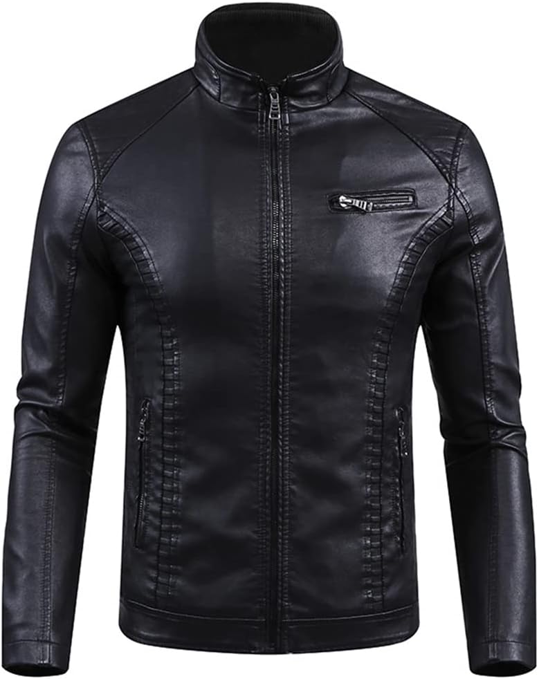 Men's Leather Jackets Coats Winter Fashion Faux PU Jacket Comfortable Warm Thick Fleece Casual Leather Jacket Male
