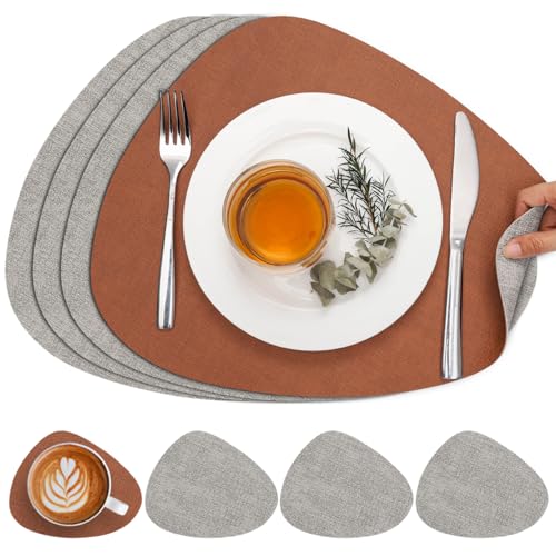 Chitomars Faux Leather Placemats Set of 4, Dual Sided with Drink Coasters