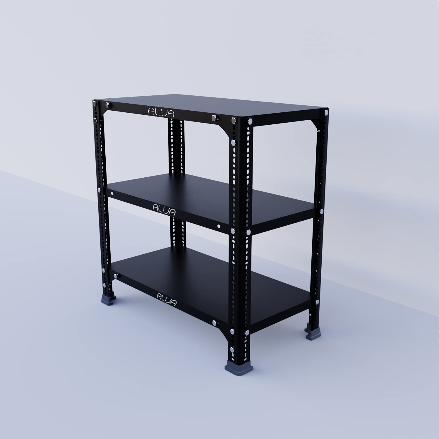ALIJA Slotted Metal Rack - 3 Shelves, Black -1 ALIJA Slotted Metal Rack - 3 Shelves, Black -1