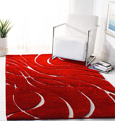 Image of Modern Micro Fiber Rug /Carpet for Hall, Bedroom, Kichen, Kids Room, Baby Room Etc.Color-Red Ivory H /L Size 4x6 feet