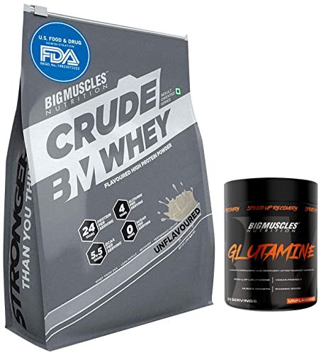 Image of Bigmuscles Nutrition Crude Whey 2kg & Bigmuscles Nutrition Glutamine Powder [ 30 Servings] 150 gm