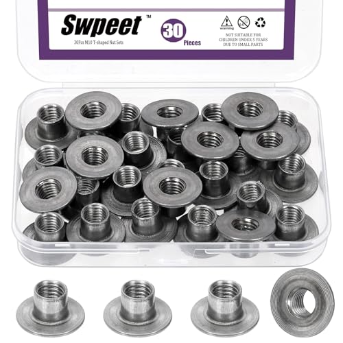 Swpeet 30Pcs M10 × 25 × 13mm tuerca de acero al carbono, a través de la brida de agujero insertar de rosca femenina, de soldadura de base redonda, de acero al carbono, tuerca de montaje de hardware
