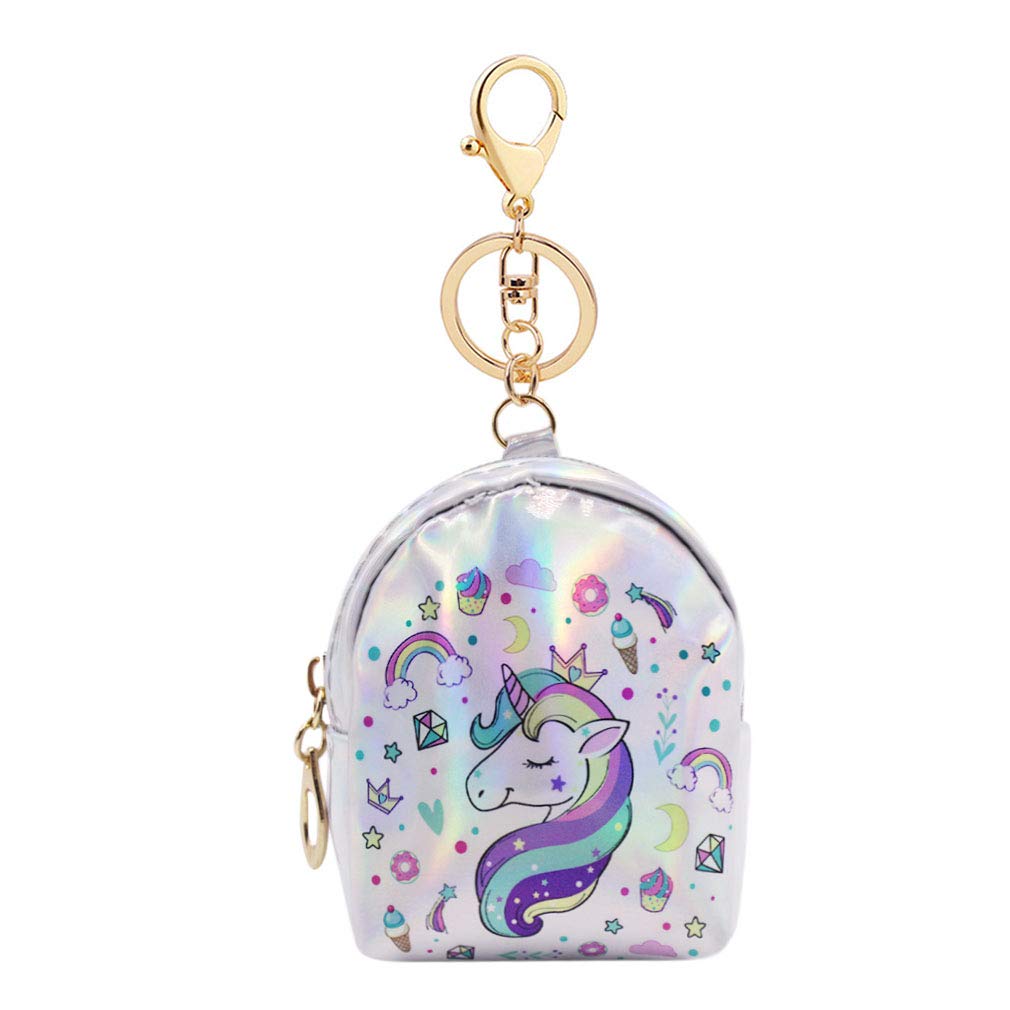 Mini Wallet Zip Around Cute Unicorn Holographic Coin Purse Change Purse with Key Ring