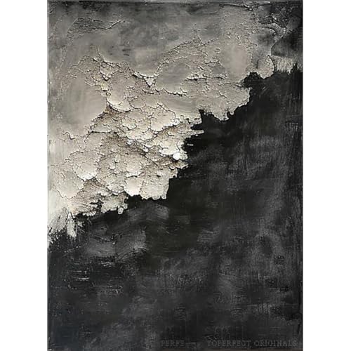 Toperfect 29 Pintura Minimalista en Blanco y Negro, Olas, Decoración Abstracta en Acrílico, Hecho a Mano por Profesores - 5