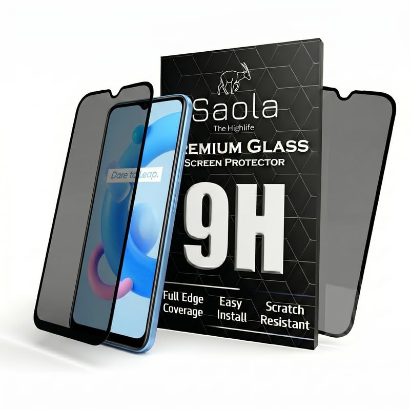 Image of Saola Ultra Privacy Tempered Glass For Realme C20 (Pack Of 1) With Free Installation Kit. (In-Screen Fingerprint Lock Will Not Work With The Privacy Guard Because Of It's Spy Coating) - 6.5 Inch