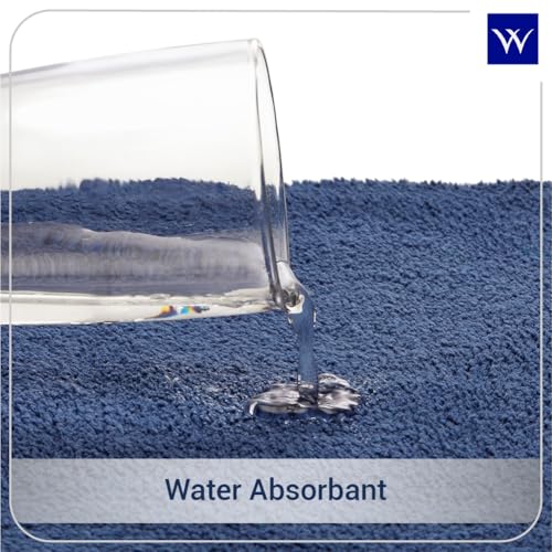 Image of Welspun Premium Bath Mats Small for Hall, Bedroom & Living Room | Solid Design | Anti Skid | High Durability | Stain Resistant | Machine Tufted | (2 x 2 ft Fts, Dark Blue)