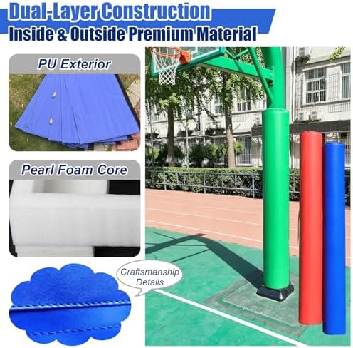 6 ft Basketball Pole Padding - Cushioned Wraparound Crash Pad for 2-12 in Columns, Self-Adhesive Safety Cover for Courts/Basements, Black (4 in/10.2 cm)