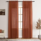 Terracotta Linen Curtains 84 inches Long 2 Panel Set Back Tab Rod Pocket Rustic Farmhouse Boho Curtains for Living Room Semi Sheer Brick Burnt Orange Bohemian Fall Decor for Dining Room Rust