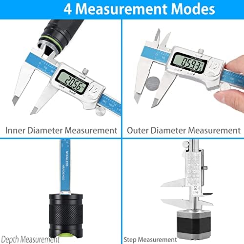 eSynic IP54 Waterproof 200mm/8Inch Digital Vernier Caliper LCD Electronic Caliper with Fractions Inch Metric Conversion Micrometer Measuring Tool for Designers Engineers and Mechanics-with Steel Body