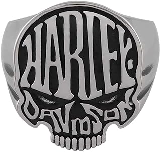 Men's Calavera H-D Skull Stainless Steel Ring - Silver Finish