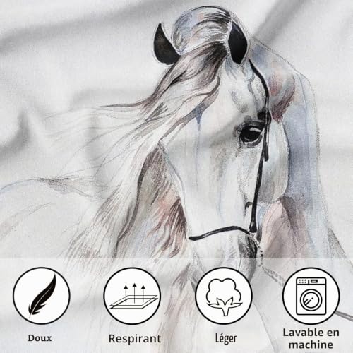 Housse de couette cheval blanc imprimé 3D pour chambre ado garçon