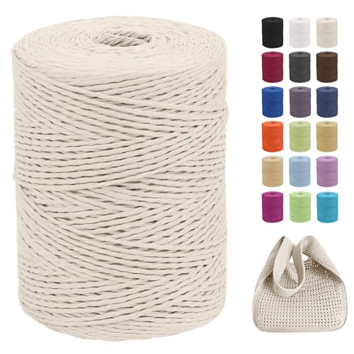 CAMAL Raphia à Crocheter pour Sac, 300m Fil de Raphia Papier pour Emballage de Décoration, 2mm Fil de Papier Ruban pour Crochet DIY Artisanat, Parti Chapeau,...