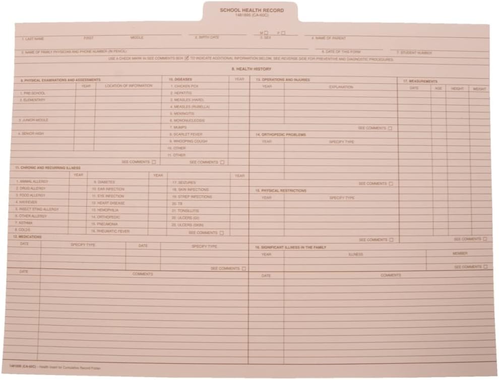 Record Insert Examples Amazon.com : Hammond & Stephens Health Record Insert for Cumulative ...