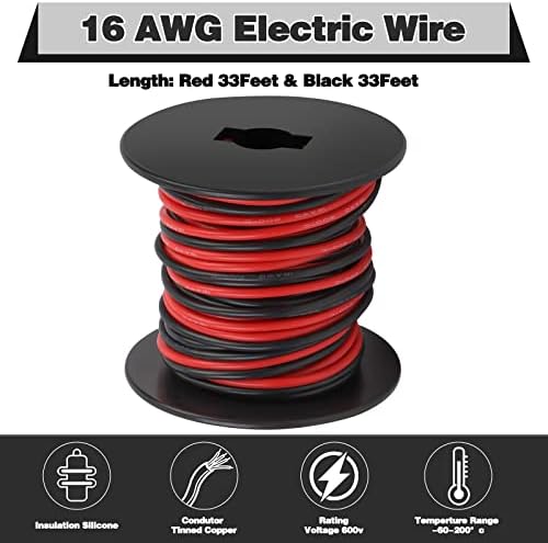16AWG 1.3mm² Silicone Electrical Wire 2 Cord Extension Cable [Black 10m Red 10m]Oxygen Free Stranded Tinned Copper Wire 16 Gauge Hookup Wires kit Copper Wire Hookup Model Lead Wire