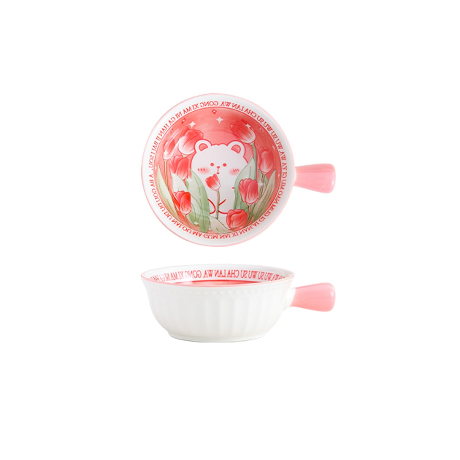 IROEJT Salad Bowls Cute Ceramic Bowl With Handle, Household Personal Tableware, Fruit Salad Bowl, Soup Bowl, Plate, Handle Bowl Kitchen Soup Bowls，4