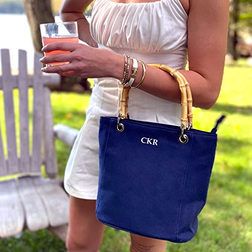 Bamboo Handle Bucket Bags - Crossbody Included - Personalized - Perfect Size - Coastal Style - Embroidered Monogram Included4