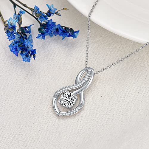 ZBA Natural Diamond Infinity Necklace for Women, 14K White Gold Plated Sterling Silver Diamond Eternal inifnity Pendant Necklaces Jewelry, Birthday Christmas Gifts for Mom Her Wife(Color F-G/Clarity I1-I2) 6