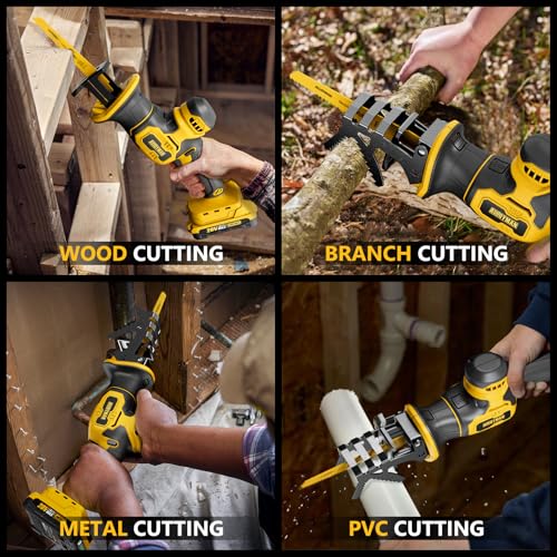 Alloyman Reciprocating Saw, 20V Cordless Battery Power Saw, with 2 X 2.0Ah Batteries & Charger, 0-3500 SPM Variable Speed, Tool-Free Change, 5 PCS Blades for Wood Metal PVC Pipe Tree Cutting