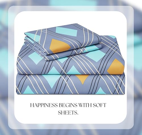 Image of VAS COLLECTIONS 220 TC 100% Cotton Kingston Collection Super King Size Bedsheets with 2 King Size Pillow Covers| Luxury Soft Sheets (3pcs Set) |108x108 inches (Blue, Sky & Yellow)