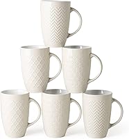 AmorArc 20oz Extra Large Ceramic Coffee Mugs Set of 6 - Stylish Textured Geometric Beige Mugs for Coffee Tea Beer, Dishwasher Microwave Safe, Lead-Free Stoneware
