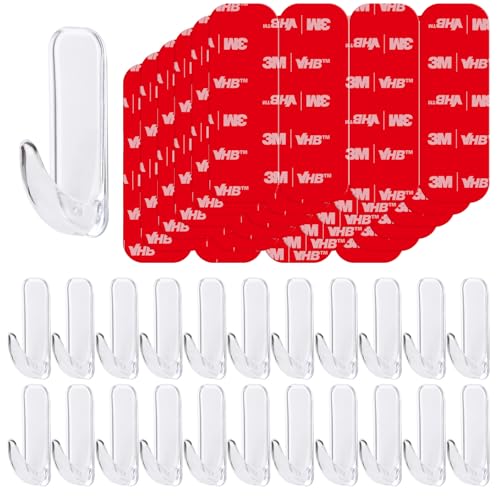 JulyWind Wall Hooks for Hanging Heavy Duty, Medium 22 Self Adhesive Wall with 26 Strips no Damage, Transparent Sticky for Key, Shower,Towel, Coat, Door, Hat