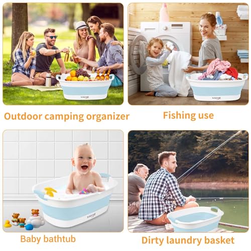 BREENHILL Collapsible Dog Bath Tub for Small Dogs & Cats, Portable Puppy Bath Tub with Water Drain Plug, Space Saving Foldable Pet Bathtub for Indoor & Outdoor Use, Blue - Image 5