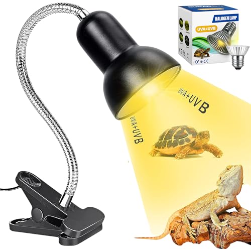 BURAQ Reptile Heat Lamp with Holder & UVA + UVB Bulb | Basking Light for Turtles, Amphibians, Aquarium Tanks & Lizards | Full Spectrum Sun Lamp for Healthy Growth (50W)