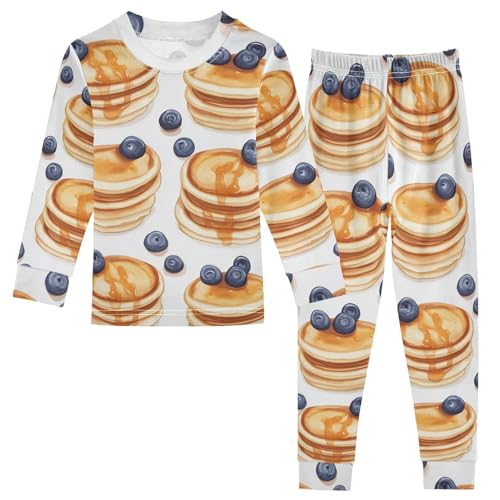 Pajama Sets Long Sleeve Pancakes with Blueberries Soft Comfy Sleepwear 2 Piece PJS 3-8T