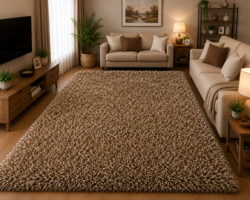 Image of tie die Shaggy Carpet for 2 Inch Thickness Living Room - Soft Fluffy Rug & Non Slip Runner Carpet - Cozy Shaggy Area Rug for Bedroom & Lounge [9x12 Feet Beige]