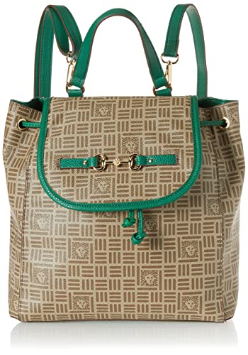 Anne Klein Flap Horsebit Logo Backpack, Cream-Brown/Ivy Green #TOP23