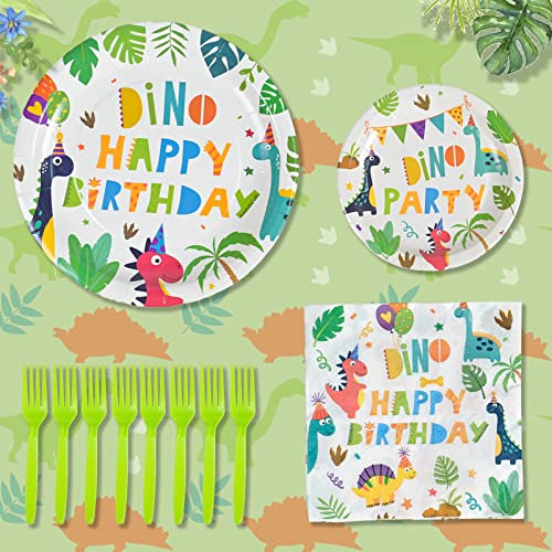 Dinosaur Paper Plates And Napkins For Kids Party Dino Plates Forks Set Disposable Tableware Boys Birthday Dessert Tea Party Decoration Supplies #TOP4