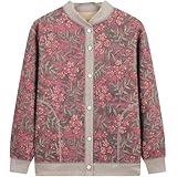 [kzzkoo] ボアジャケト シニアレディース カーディガン 裏起毛 厚手 長袖 花柄 ポタン付き 前開き 高齢者 あったか 保温 防寒 婦人服 母の日ギフト ママ 年寄り おばあちゃん ５０-７０代 (レッド,XL) [並行輸入品]