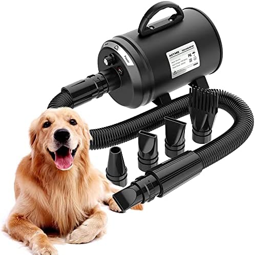 AIIYME Dog Dryer, 4.7HP Low Noise Dog Blow Dryer, High Velocity Dog Pet Hair Grooming Dryer with 4 Nozzles, 3 Levels Heat & Adjustable…