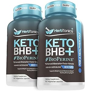 High Strength Keto Bhb Diet Pills with Bioperine for Enhanced Absorption Vegan Capsules Keto bhb Salts Supplement for Women and Men (60 Count (Pack of 2))