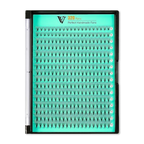 VAVALASH Premade Fans Eyelash Extensions 320 Fans 10D-30D 0.03-0.07 Thickness C/D Curl Middle Stem Premade Fans Russian Volume Lash Extensions (320 Fans-14D-0.05-D-8-15mm)