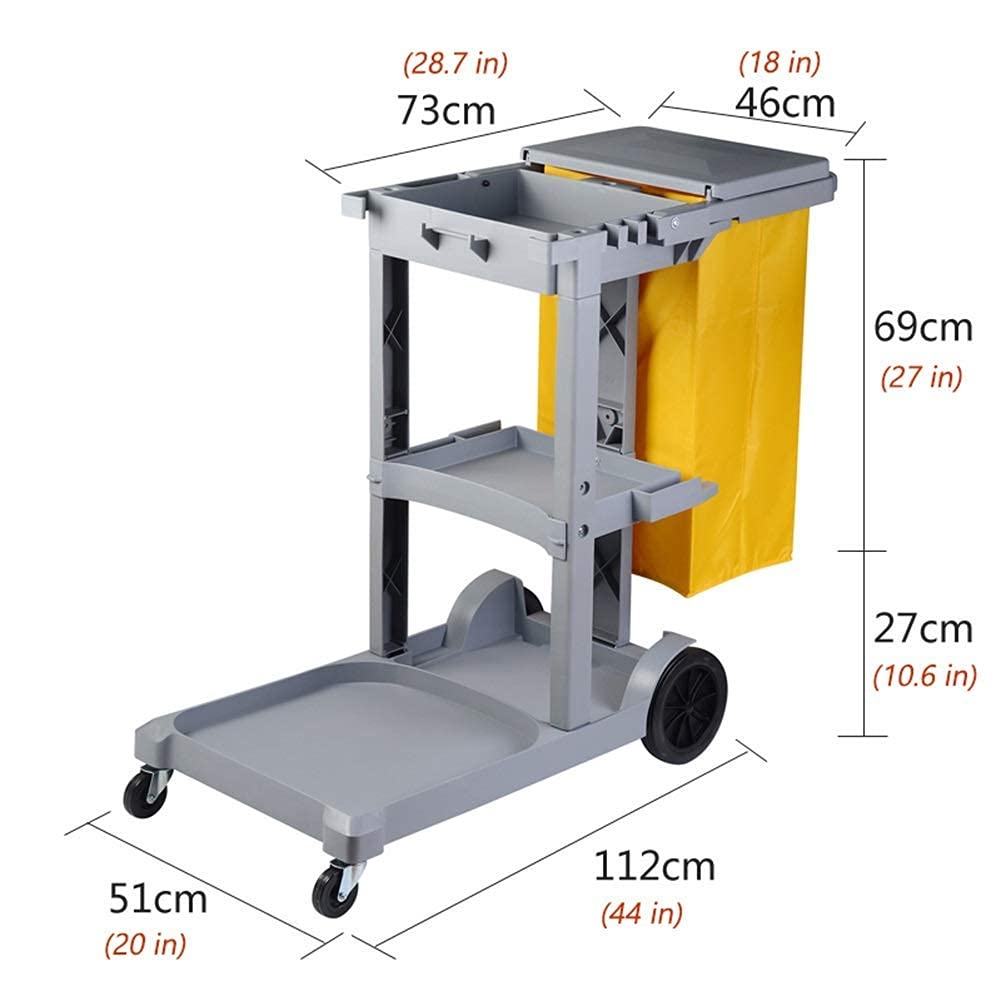 Carro de limpieza de servicio pesado 100Kg carga, carro de limpieza multifuncional con tapa y ruedas pivotantes grandes, carro de limpieza de plástico duradero para uso industrial de la oficina del ho