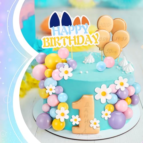 Décoration de gâteau chien bleu : ensemble de 63 pièces florales et boules pastel - 3