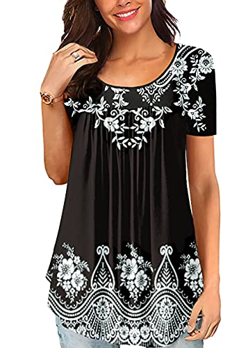 Women's Summer Short Sleeve Tunic Plus size ladies shirts Floral Blouse Loose Flowy Tops for Leggings 2XL Women's Summer Short Sleeve Tunic Plus size ladies shirts Floral Blouse Loose Flowy Tops for Leggings 2XL