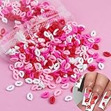 1000Pcs Red Lips Nail Charms Valentines Day Nail Art Charms 3D White Pink Red Hollow Lips Nail Rhinestones 3D Colorful Clay Slices Cute Small Lip Print Nail Design for DIY Crafts,Nail Art Decorations