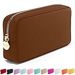 Embla Makeup Bag Travel Cosmetics Pouch and Toiletry Bag, Nylon Zipper Pouch Purse, Cute Make Up Organizer Storage Tote for Women Girls, Waterproof Travel Skincare Case, Small Makeup Bags, Chocolate