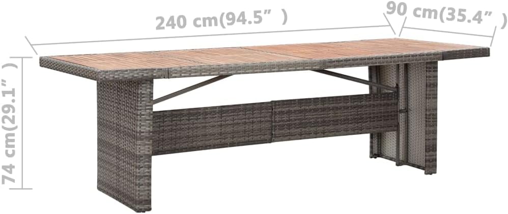 Patio Table,Outdoor Dining Table,Porch Side Table,Garden Table,Easy to Assemble,Garden Table for Picnic Camping Porch Deck Lawn Backyard, Black 94.5"x35.4"x29.1" Poly Rattan and Glass