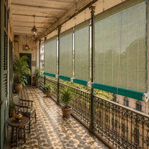 Image of GoKoo Bamboo Curtains for Outdoor - W 3 ft x H 4 ft Roll Up Blinds | Rope Mechanism Shade for Rain, Sunlight, Dust & Cold Air Protection for Balcony, Window, Door, Hotel & Restaurant (Handmade)