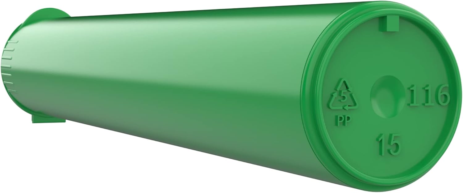 116mm CR Plastic Packaging Pop Top Tubes - Child Resistant Travel Holder Vial Containers - 500 Qty (Green)