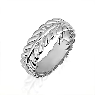 Solid 925 Sterling Silver 6.5mm Wide Olive Leaf Laurel Wreath Wedding Band Promise Eternity Ring for Women Men, Available in Sizes 5-16