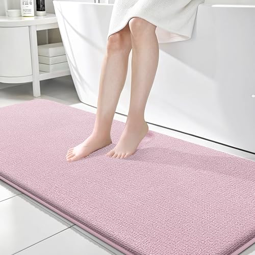Image of OLANLY Thick Memory Foam Bathroom Runner Rugs 70x24, Extra Soft Absorbent Long Bath Rug, Quick Dry, Non-Slip, Machine Washable Bath Mat for Bathroom, Tub and Shower, Home Decor Accessories, Dusty Rose