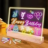 NZQXJXZ Leuchtendes LED Zeichenbrett, LED Zeichentafel aus Glas mit 8 Farben Stifte, 4 Lichtmodi, Einstellbarer Helligkeit, Abwischbar, Notiztafel mit Geschenkbox, Grußkarte & Tuch für Zuhause, Büro